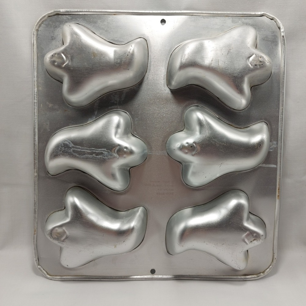 Vintage 1991 Wilton Mini Ghost Cake Pan 6 Cavity Halloween Baking Mold 2105-3845 - Picture 2 of 3
